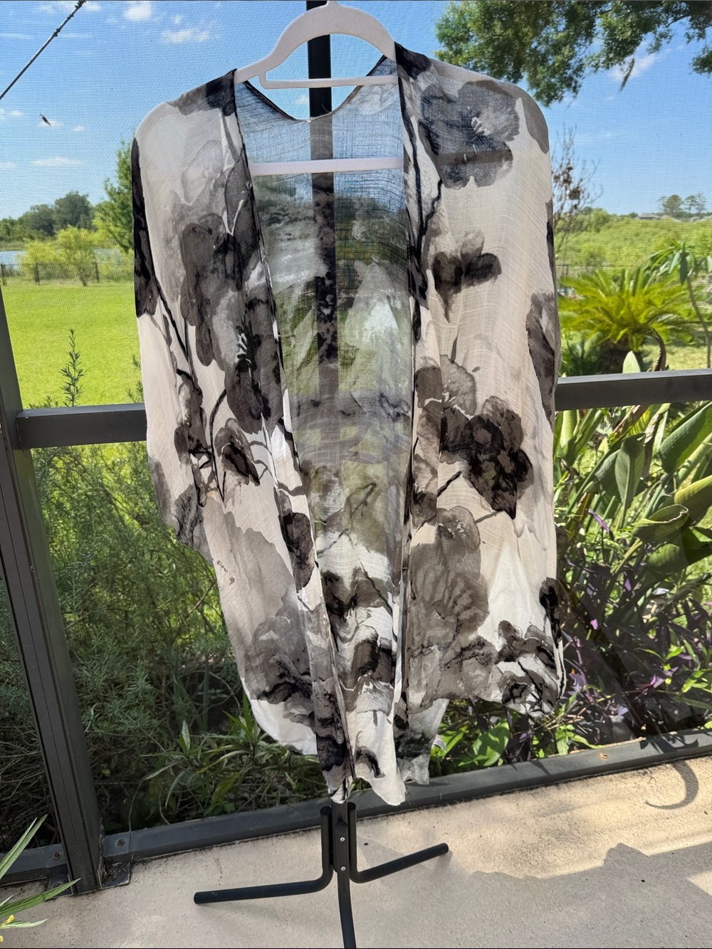 Wonderly Black and Gray Floral Sheer Swim Coverup
